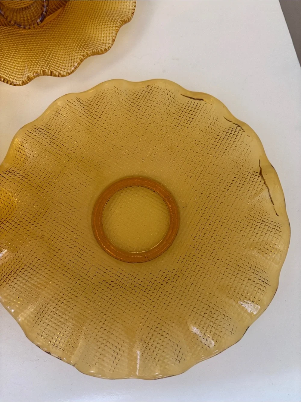 Vintage Colony Amber Waffle Ruffled Glass Dessert Bowl & Plate Sets | Set of 2
